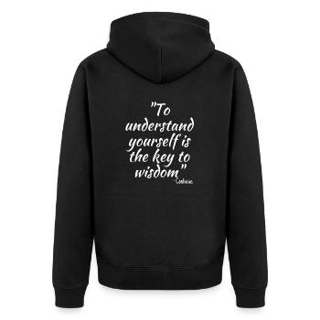 To understand yourself is the key to wisdom - Unisex Premium Organic Zip Hoodie - black - Back - Nico (187cm)