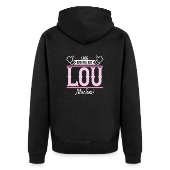 Lou Geschenkidee Geschenk Geburtstag - Unisex Premium Bio Zip Hoodie - Schwarz - Hinten - Nico (187cm)