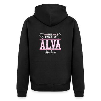 Alva Geschenkidee Geschenk Geburtstag - Unisex Premium Bio Zip Hoodie - Schwarz - Hinten - Nico (187cm)