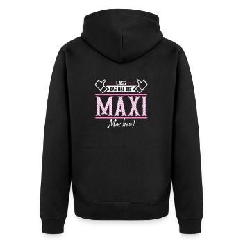 Maxi Geschenkidee Geschenk Geburtstag - Unisex Premium Bio Zip Hoodie - Schwarz - Hinten - Nico (187cm)
