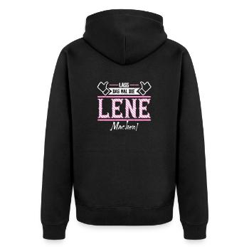Lene Geschenkidee Geschenk Geburtstag - Unisex Premium Bio Zip Hoodie - Schwarz - Hinten - Nico (187cm)