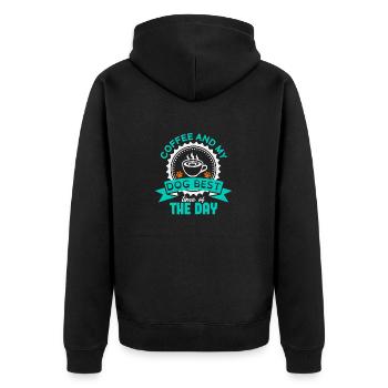KAFFEE UND MEIN HUND BESTE ZEIT DES TAGES - Unisex Premium Bio Zip Hoodie - Schwarz - Hinten - Nico (187cm)