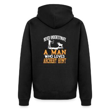Never Underestimate A Man Who Loves Archery Hunt - Unisex Premium Organic Zip Hoodie - black - Back - Nico (187cm)