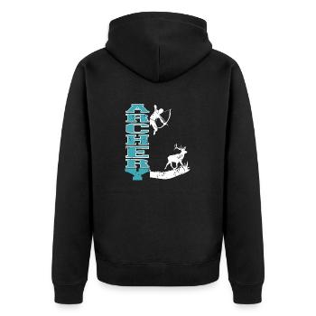 ARCHERY Retro Cool Archery Hunting T-Shirt - Unisex Premium Organic Zip Hoodie - black - Back - Nico (187cm)