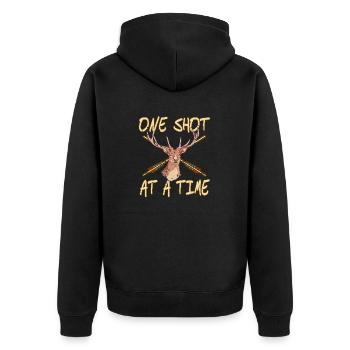 One Shot At A Time Retro Game Archery Hunting - Unisex Premium Organic Zip Hoodie - black - Back - Nico (187cm)