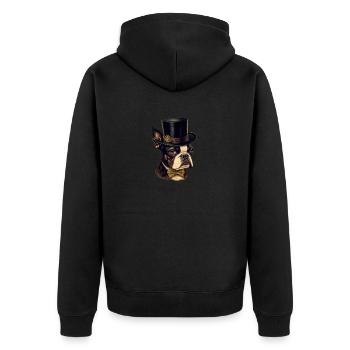 Hund Boston Terrier Hundemotiv - Unisex Premium Bio Zip Hoodie - Schwarz - Hinten - Nico (187cm)
