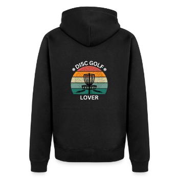 Disc Golf Lover Retro Sunset - Einzigartig - Unisex Premium Bio Zip Hoodie - Schwarz - Hinten - Nico (187cm)