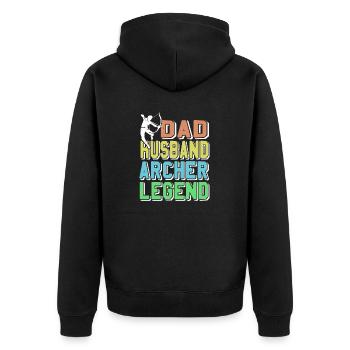 Dad Husband Archer Legend Retro Archery Hunting - Unisex Premium Organic Zip Hoodie - black - Back - Nico (187cm)