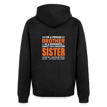 Stolzer Bruder einer großartigen Schwester - Unisex Premium Bio Zip Hoodie - Schwarz - Hinten - Nico (187cm)