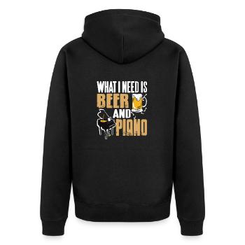 Ce dont j’ai besoin, c’est de bière et de piano Rétro Funny Pianist - Veste à capuche bio Premium Unisexe - noir - Dos - Nico (187cm)