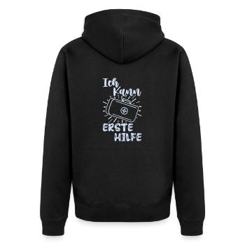 Sanitäter & Sani I Rettungsdienst I Notarzt - Unisex Premium Bio Zip Hoodie - Schwarz - Hinten - Nico (187cm)