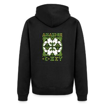 TIFINAGH - MOTIFS DSE POTERIES KABYLES BERBERES - Veste à capuche bio Premium Unisexe - noir - Dos - Nico (187cm)