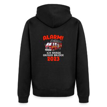 Alarm! Ich Werde Großer Bruder 2023 - Unisex Premium Bio Zip Hoodie - Schwarz - Hinten - Nico (187cm)