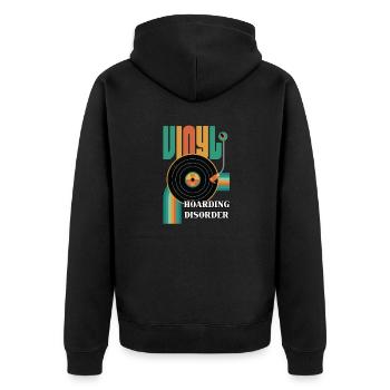 Retro Vinyl Schallplatten Platenspieler 70er - Unisex Premium Bio Zip Hoodie - Schwarz - Hinten - Nico (187cm)