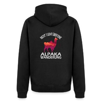 Alpaka und Lama Wanderung - Unisex Premium Bio Zip Hoodie - Schwarz - Hinten - Nico (187cm)