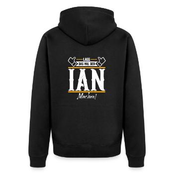 Ian Geschenkidee Geschenk Geburtstag - Unisex Premium Bio Zip Hoodie - Schwarz - Hinten - Nico (187cm)