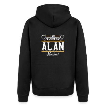 Alan Geschenkidee Geschenk Geburtstag - Unisex Premium Bio Zip Hoodie - Schwarz - Hinten - Nico (187cm)