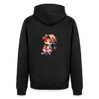Katze mit Mütze - Unisex Premium Bio Zip Hoodie - Schwarz - Hinten - Nico (187cm)