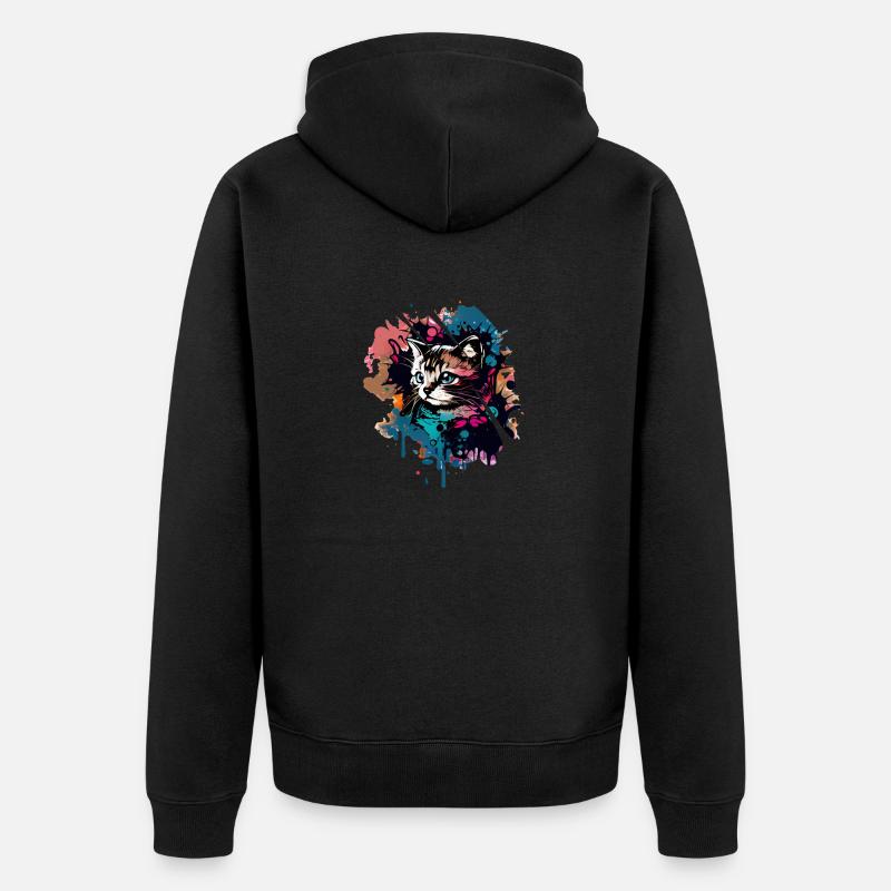 Aquarelle chat doux - Veste à capuche bio Premium Unisexe - noir