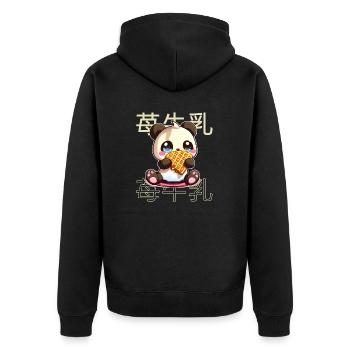 Cute Kawaii Panda Who Eats Waffle Anime Manga - Unisex Premium Organic Zip Hoodie - black - Back - Nico (187cm)