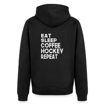Eat Sleep coffee Hockey Repeat Funny Men boys - Unisex Premium Bio Zip Hoodie - Schwarz - Hinten - Nico (187cm)