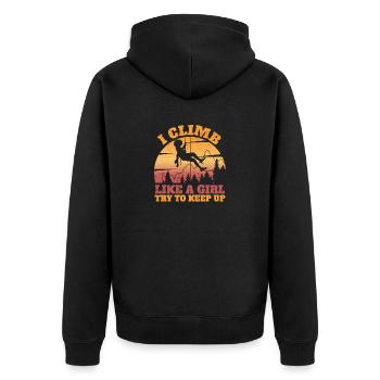 I climb like a girl Rock climbing equipment - Unisex Premium Organic Zip Hoodie - black - Back - Nico (187cm)