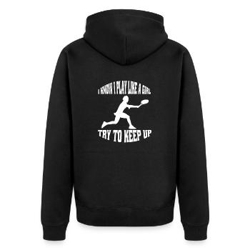 Tennisspielerin Frau Tennis Mädchen Tennisverein - Unisex Premium Bio Zip Hoodie - Schwarz - Hinten - Nico (187cm)