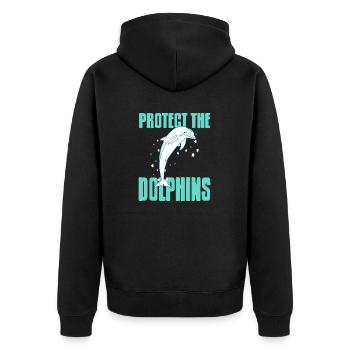 Protect The Dolphins Retro Ocean Animal Lover - Unisex Premium Bio Zip Hoodie - Schwarz - Hinten - Nico (187cm)