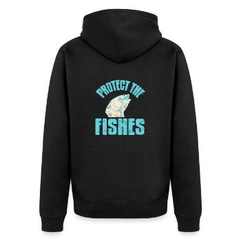 Protect The Fishes Retro Vintage Ocean Animal - Unisex Premium Bio Zip Hoodie - Schwarz - Hinten - Nico (187cm)