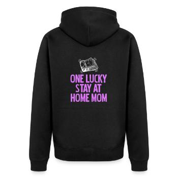 One Lucky Stay At Home MOM Retro Funny T-Shirt - Unisex Premium Bio Zip Hoodie - Schwarz - Hinten - Nico (187cm)