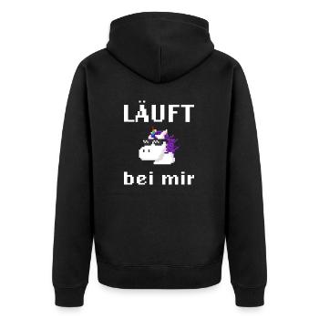 Läuft bei mir Pixelart mit Einhorn - Unisex Premium Bio Zip Hoodie - Schwarz - Hinten - Nico (187cm)