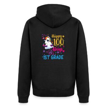 Süßes Einhorn Glückliche 100 Tage der 1. Klasse - Unisex Premium Bio Zip Hoodie - Schwarz - Hinten - Nico (187cm)