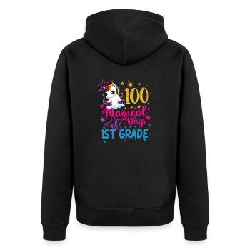 100 magische Tage des Einhorns der 1. Klasse - Unisex Premium Bio Zip Hoodie - Schwarz - Hinten - Nico (187cm)