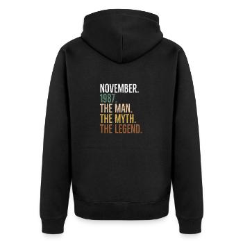 November 1987 Der Mann Der Mythos Die Legende - Unisex Premium Bio Zip Hoodie - Schwarz - Hinten - Nico (187cm)