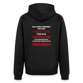 Das Mögliche und Unmögliche wird Vermöglichbar - Unisex Premium Bio Zip Hoodie - Schwarz - Hinten - Nico (187cm)