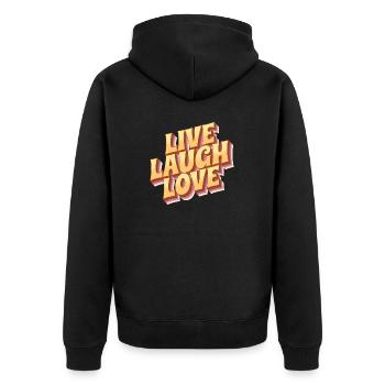 Live Laugh Love - Lebe, Lache, Liebe! - Unisex Premium Bio Zip Hoodie - Schwarz - Hinten - Nico (187cm)