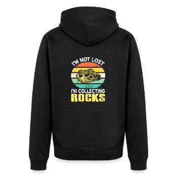 I'm Not Lost I'm Collecting Rocks Funny Collector - Unisex Premium Bio Zip Hoodie - Schwarz - Hinten - Nico (187cm)