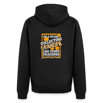 I'm A STAMP Collecting GRANDPA Retro Collector - Unisex Premium Organic Zip Hoodie - black - Back - Nico (187cm)