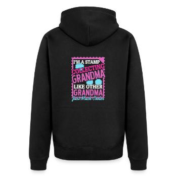 I'm A STAMP Collecting GRANDMA Retro Collector - Unisex Premium Organic Zip Hoodie - black - Back - Nico (187cm)