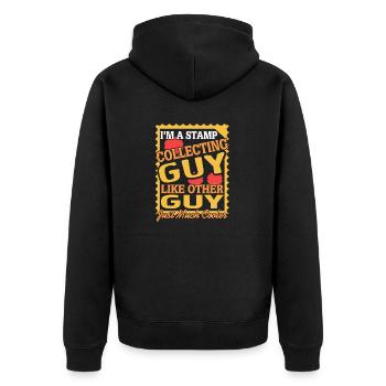 I'm A STAMP Collecting GUY Retro Funny Collector - Unisex Premium Organic Zip Hoodie - black - Back - Nico (187cm)