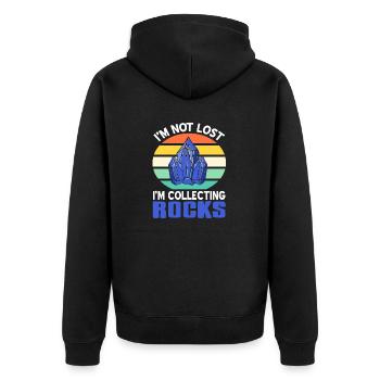 I'm Not Lost I'm Collecting Rocks Retro Collector - Unisex Premium Bio Zip Hoodie - Schwarz - Hinten - Nico (187cm)
