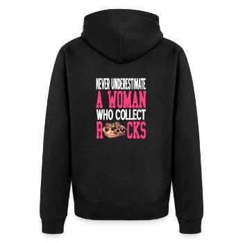 Ne sous-estimez jamais une femme qui collectionne des pierres - Veste à capuche bio Premium Unisexe - noir - Dos - Nico (187cm)