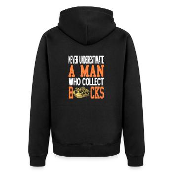 Ne sous-estimez jamais un homme qui collectionne des roches rétro - Veste à capuche bio Premium Unisexe - noir - Dos - Nico (187cm)