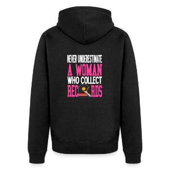 Ne sous-estimez jamais une femme qui collectionne des dossiers - Veste à capuche bio Premium Unisexe - noir - Dos - Nico (187cm)