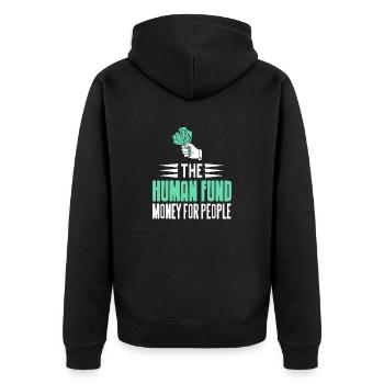 The Human Fund Money For People Retro Charity - Unisex Premium Bio Zip Hoodie - Schwarz - Hinten - Nico (187cm)