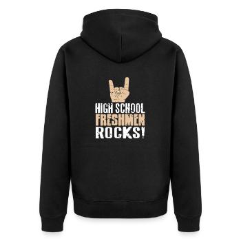 High School Freshmen ROCKS! Cool Vintage Designs - Unisex Premium Organic Zip Hoodie - black - Back - Nico (187cm)