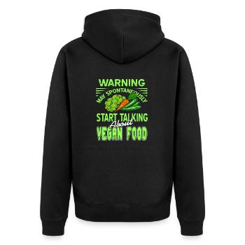 Warning May Spontaneously Start Talking Vegan - Unisex Premium Organic Zip Hoodie - black - Back - Nico (187cm)