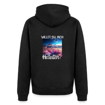 Heiratsantrag für Hochzeit oder Verlobung - - Unisex Premium Bio Zip Hoodie - Schwarz - Hinten - Nico (187cm)