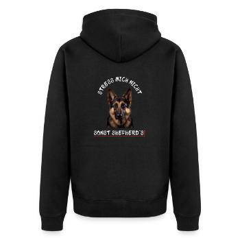 Süßer Schäferhund - Stress mich nicht sonst - Unisex Premium Bio Zip Hoodie - Schwarz - Hinten - Nico (187cm)