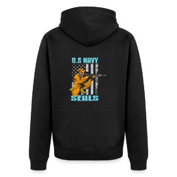 U.S NAVY Seals Retro Awesome Navy Soldier T-Shirt - Unisex Premium Organic Zip Hoodie - black - Back - Nico (187cm)